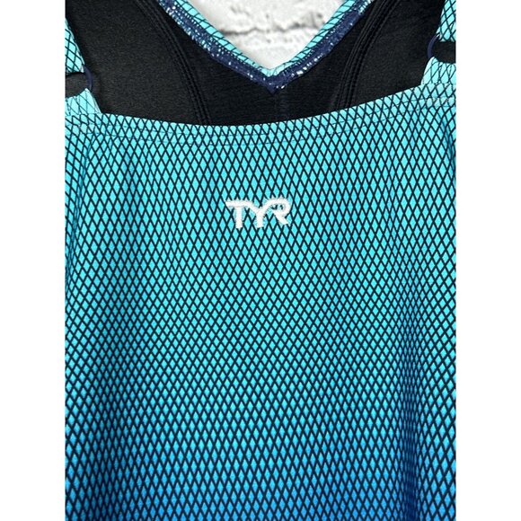 TYR Womens Size 10 Blue V-Neck Sheath Swim Dress With Wireless Padded Top - Picture 5 of 8